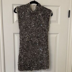 Zara Silver Textured Sleeveless Top
